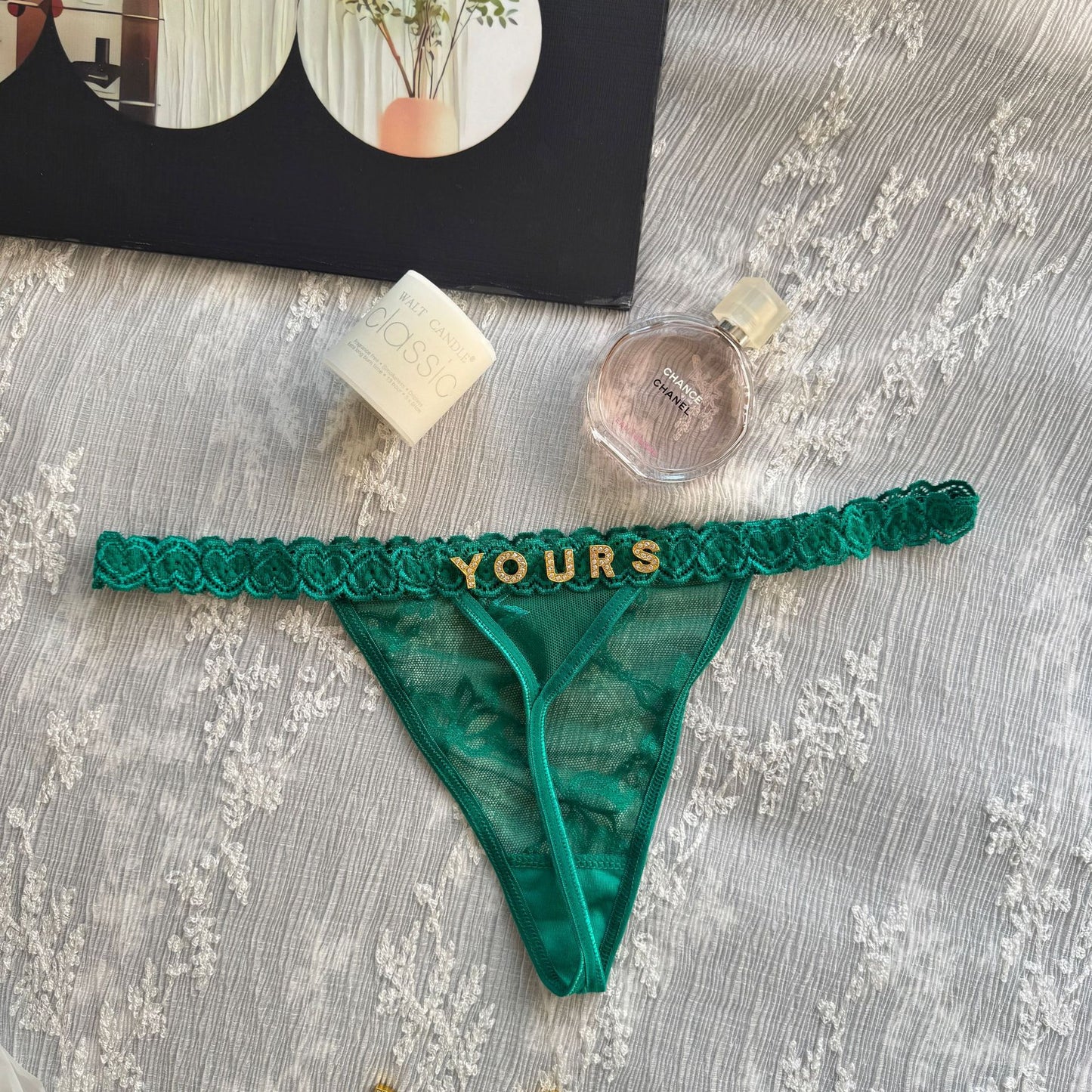 DIY Rhinestone Letter Lace Thong