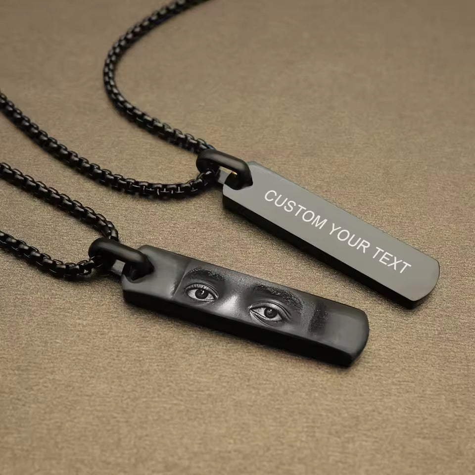 Laser Engraved Eye Design Stainless Steel Necklace