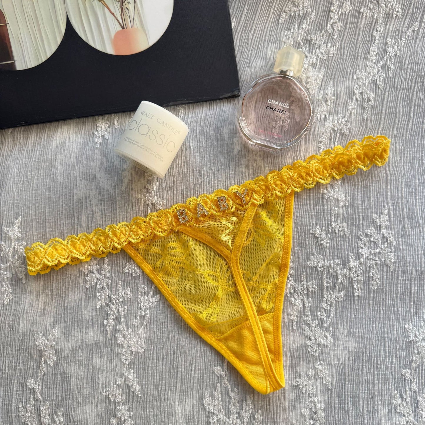 DIY Rhinestone Letter Lace Thong