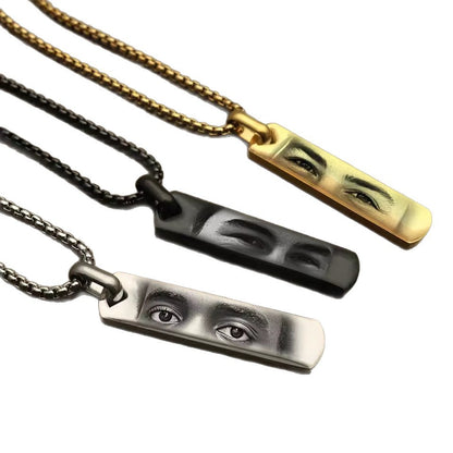 Laser Engraved Eye Design Stainless Steel Necklace