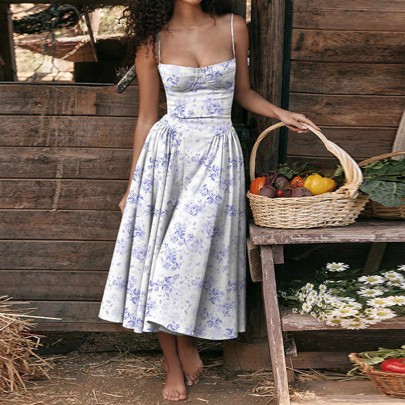Strapless Floral Print High Waist Dress