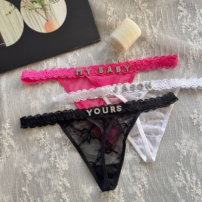 DIY Rhinestone Letter Lace Thong