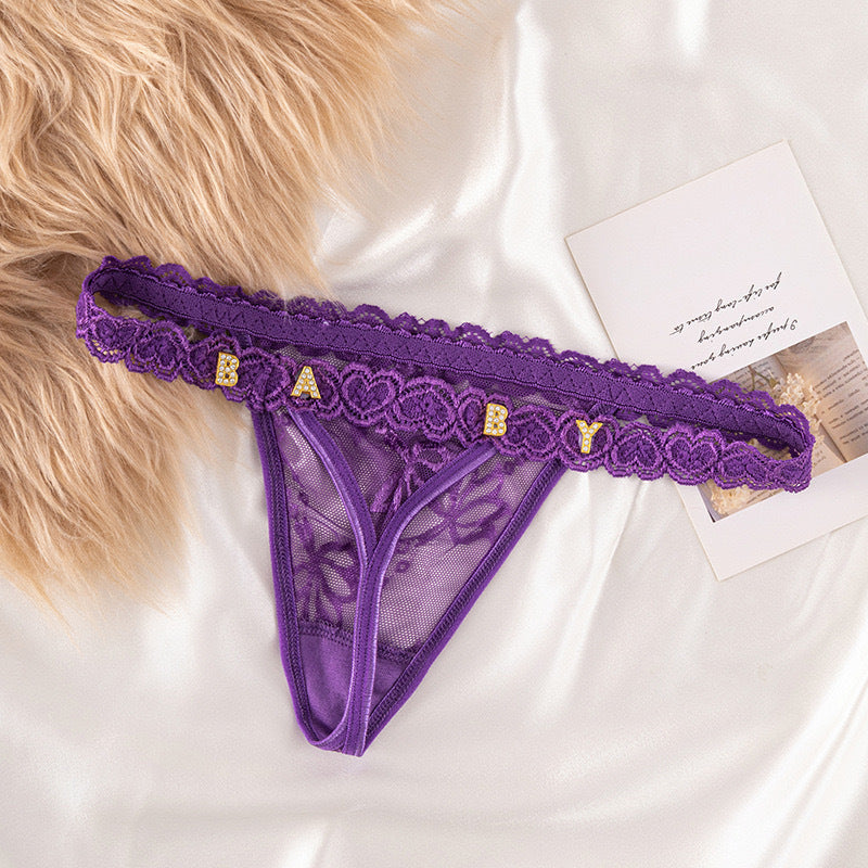DIY Rhinestone Letter Lace Thong
