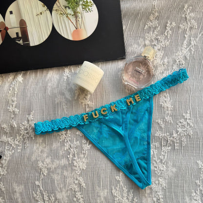 DIY Rhinestone Letter Lace Thong