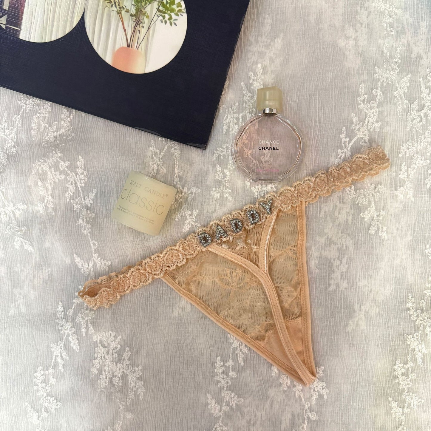 DIY Rhinestone Letter Lace Thong