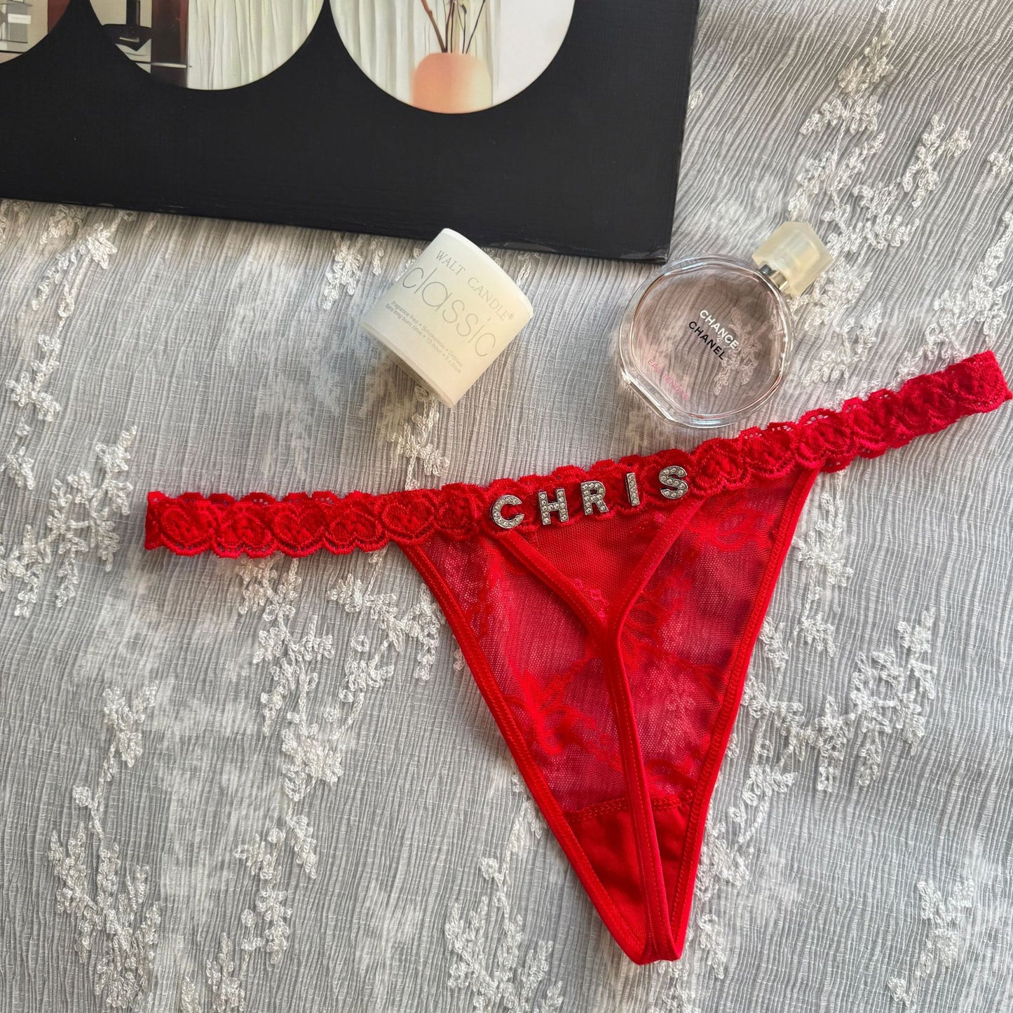 DIY Rhinestone Letter Lace Thong