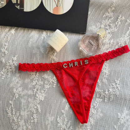 DIY Rhinestone Letter Lace Thong