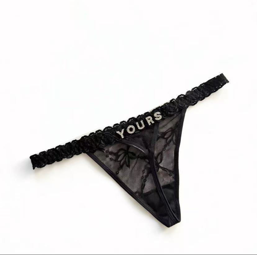 DIY Rhinestone Letter Lace Thong
