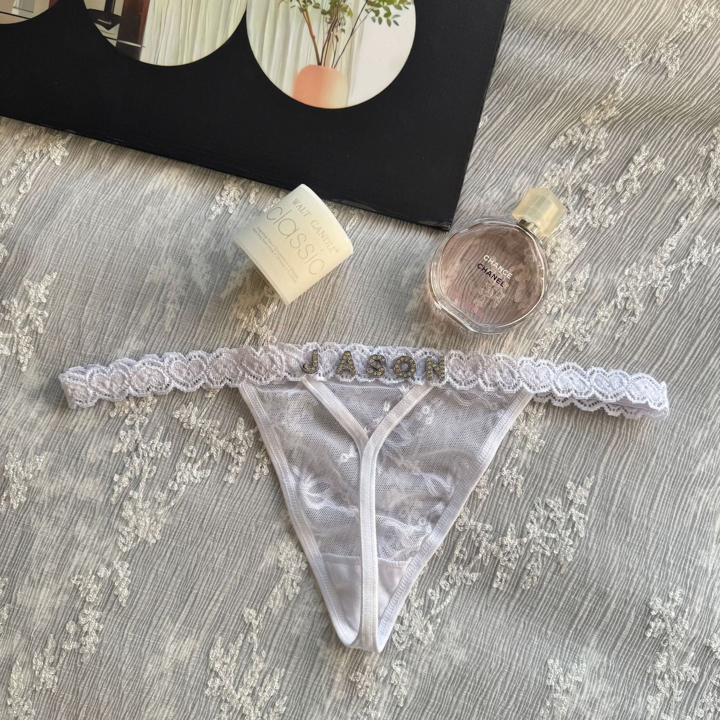 DIY Rhinestone Letter Lace Thong