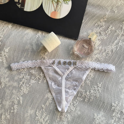 DIY Rhinestone Letter Lace Thong