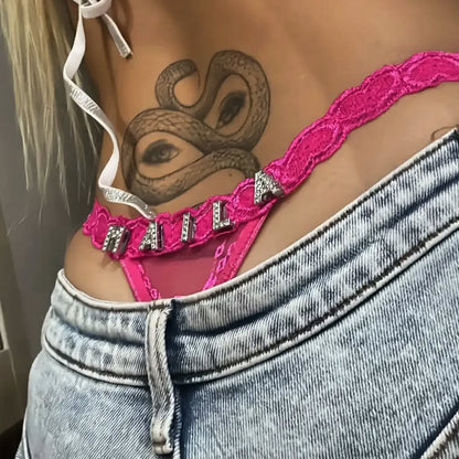 DIY Rhinestone Letter Lace Thong