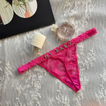 DIY Rhinestone Letter Lace Thong