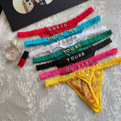 DIY Rhinestone Letter Lace Thong
